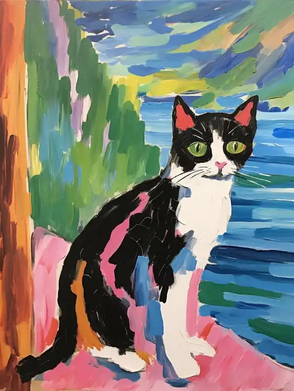 Painting Of A Cat In Lake Como Italy 1 Premium