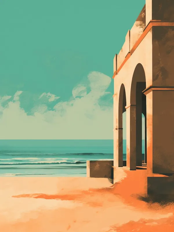 Buy Online Abstract Illustration Of Hikkaduwa Beach Sri Lanka Orange Hues 1