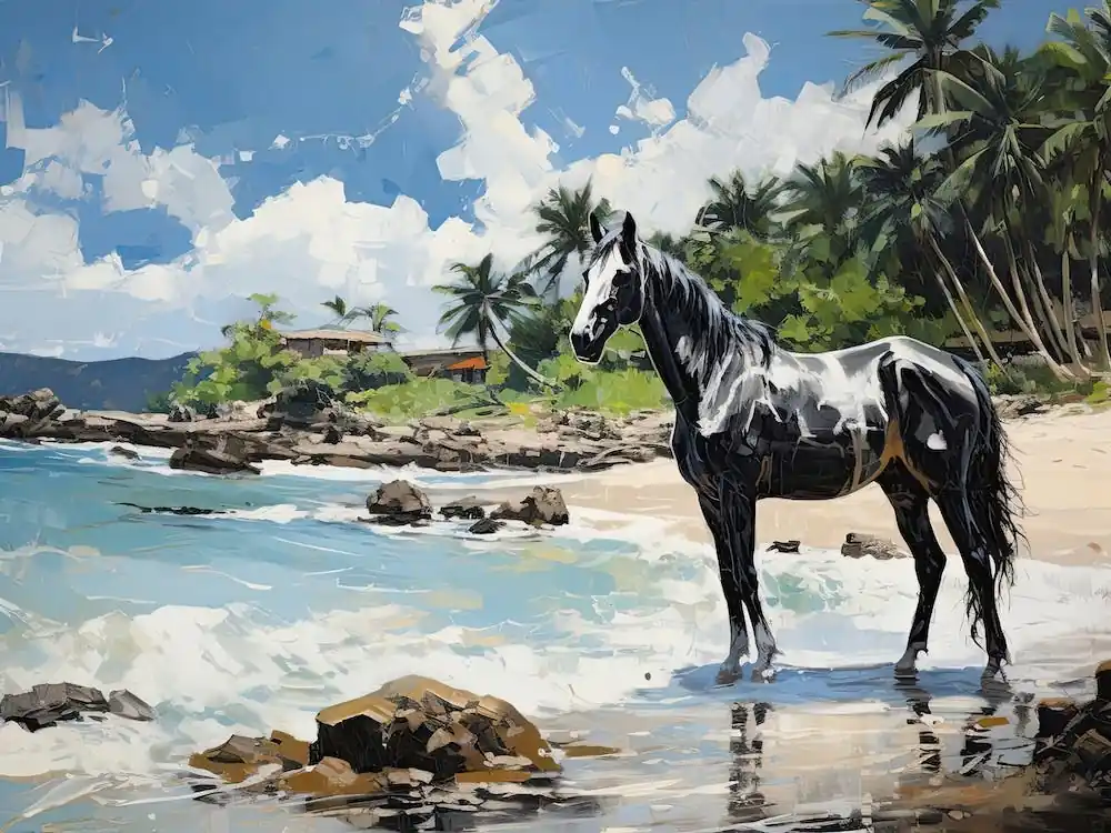 A Horse Oil Painting In Anse Cocos, Seychelles, Landscape 4 In Demand