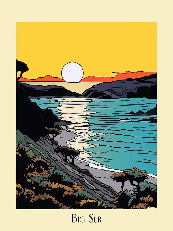Poster Of Minimal Design Style Of Big Sur California, Usa 4 Brand New