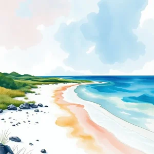 Watercolor Beach Scene High Quality