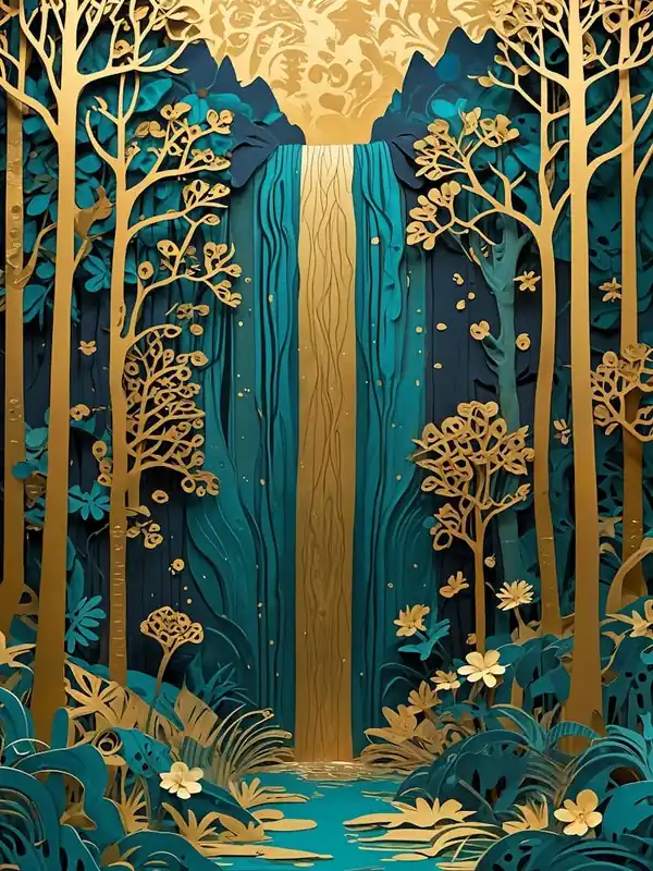 Golden Papercut Waterfall no5 New Arrival