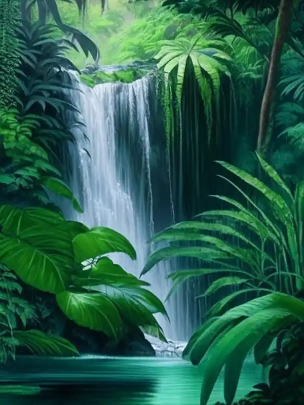 Waterfalls In A Jungle Waterscape Crayon 2 Big Sale