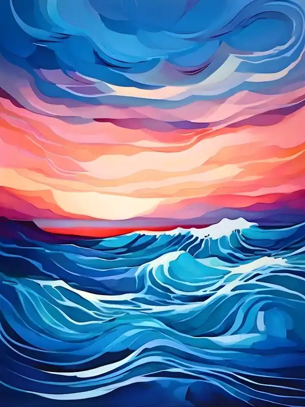 Ocean Waves At Sunset 3 Warranty Included