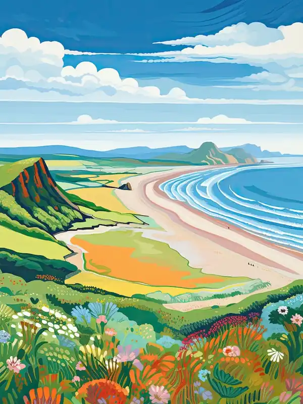 Place Order Rhossili Bay, Gower Peninsula, Wales, Matisse And Rousseau Style 1