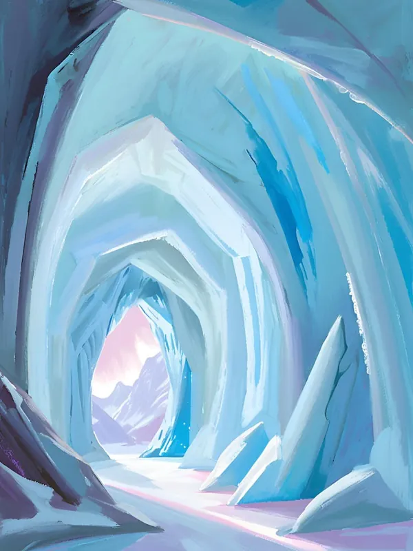 Direct From Manufacturer Inside a glacier’s ice cave at midday, bathed in an ethereal blue glow. Translucent walls of sapphire ice arch overhead, catching and bending the light that filters in from a distant opening. The floor is glassy and strewn with frosty crystals, and drople