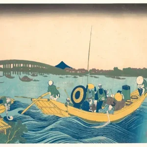 Viewing The Sunset Over Ryōgoku Bridge From The Onmaya Embankment, Katsushika Hokusai Order Now
