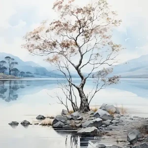 While Supplies Last Lake Toya In Hokkaido, Japanese Brush Painting, Ukiyo E, Minimal 1
