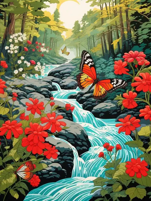 Butterfly With Stream Japanese Style 2 Viral
