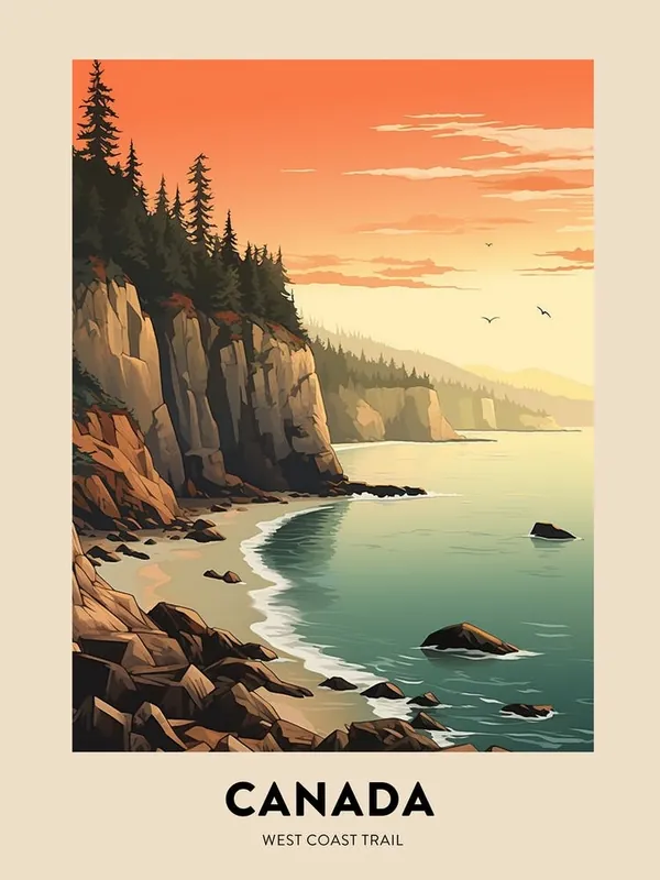 West Coast Trail Canada 3 Vintage Hiking Travel Poster Fast Shipping