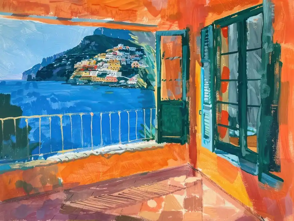 Positano From The Window View Painting 2 Certified