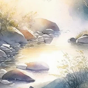 Water Over Stones In Sunlight Water Landscapes Waterscape Gouache 1 Modern