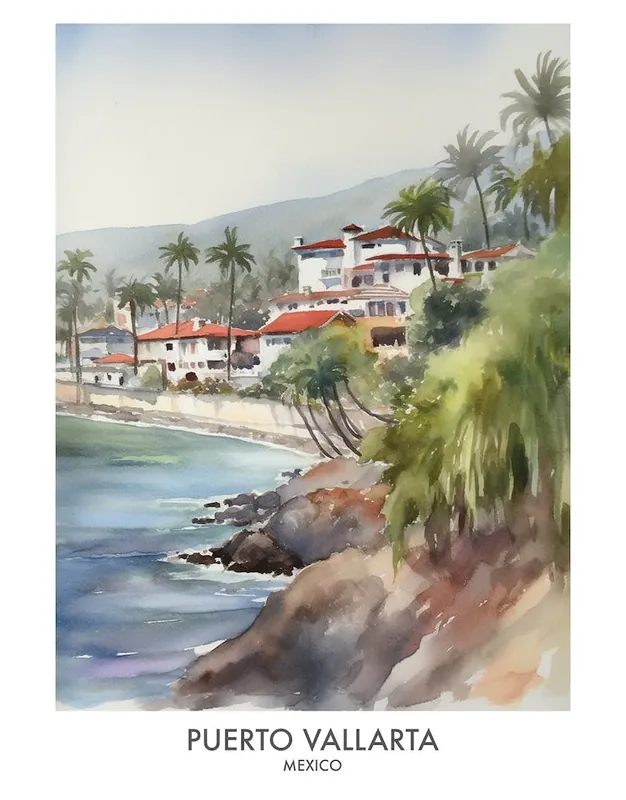 Deal Puerto Vallarta 2 Watercolour Travel Poster