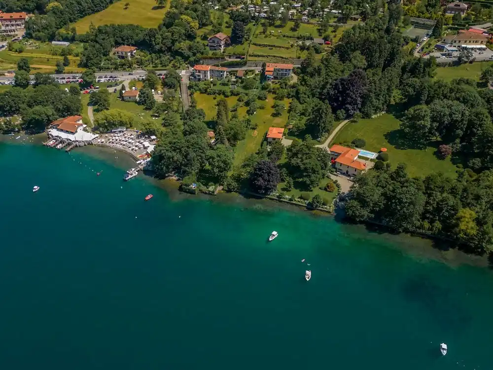 Bulk Order Top view of the houses by the lake. Lake Orta. Italy.