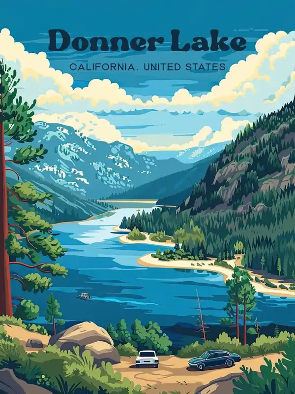 Donner Lake California Outdoor Digital Travel Illustration Original
