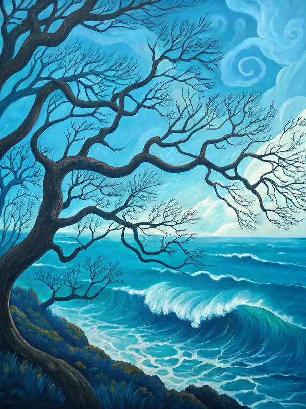 Monochromatic Beach Painting A Surrealist Oil Painting In The Style Of Van Gogh Original