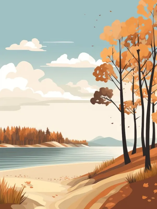 Autumn , Fall, Landscape, Inspired By National Park in the USA, Lake, Great Lakes, Boho, Beach, Minimalist Canvas Print, Travel Poster, Autumn Decor, Fall Decor 16 Free Shipping