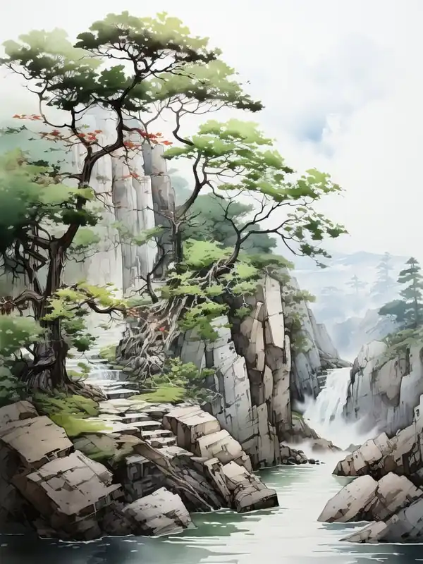 Akiyoshido Cave In Yamaguchi, Japanese Brush Painting, Ukiyo E, Minimal 3 Trusted Brand