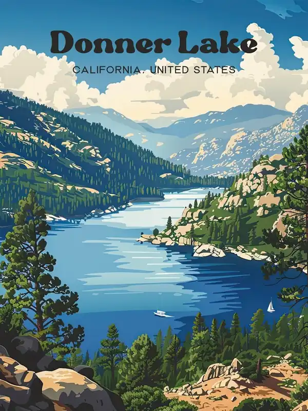 Affordable Donner Lake California Hiking Digital Travel Art