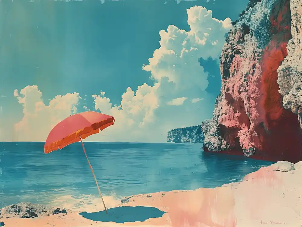 Reduced Price Red Umbrella On The Beach