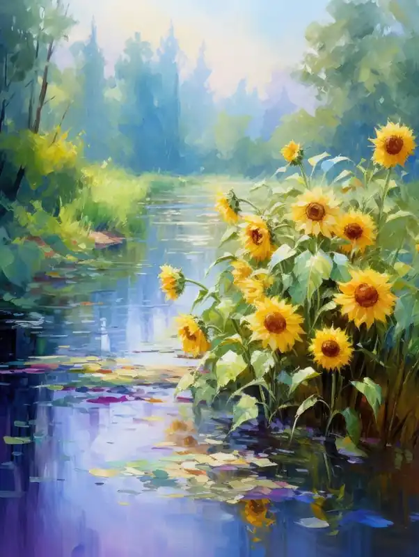 Sunflowers By The Pond Top Rated