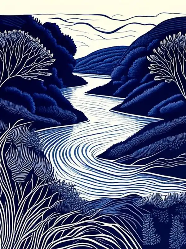 River Current Landscapes Waterscape Linocut 1 Low Price