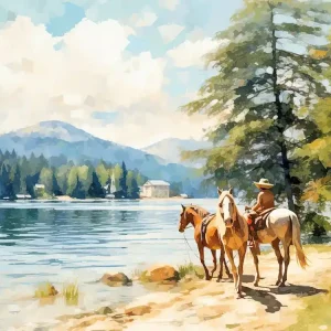 Worldwide Shipping Horses Painting In Bled, Slovenia, Landscape 3
