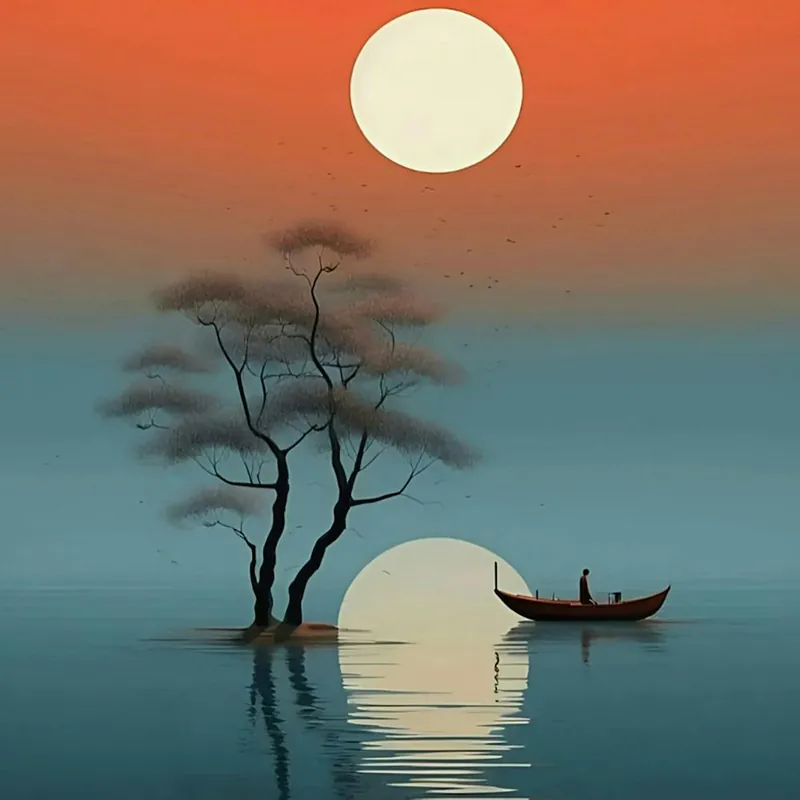 Sunset In A Boat Original