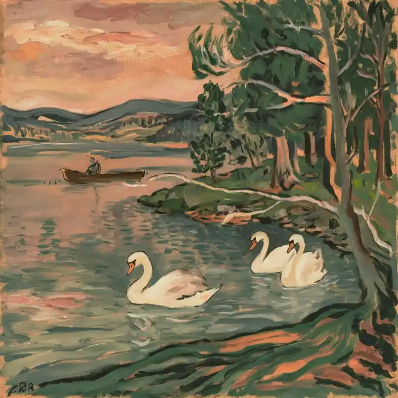Tranquil Reflections A Serene Lakeside Scene Modern