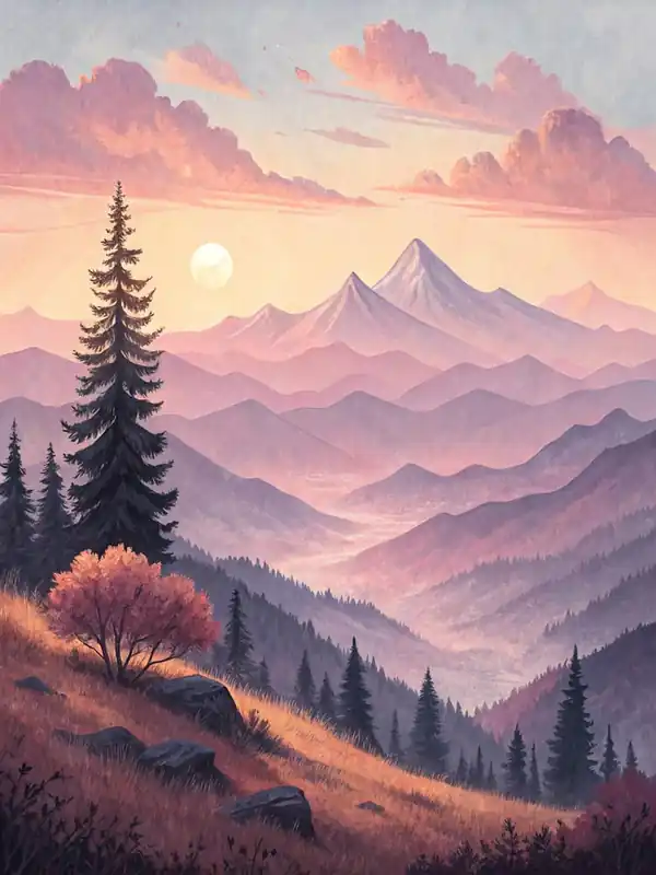 Oil Painting Style Minimalist Vintage Mountain Fast Shipping