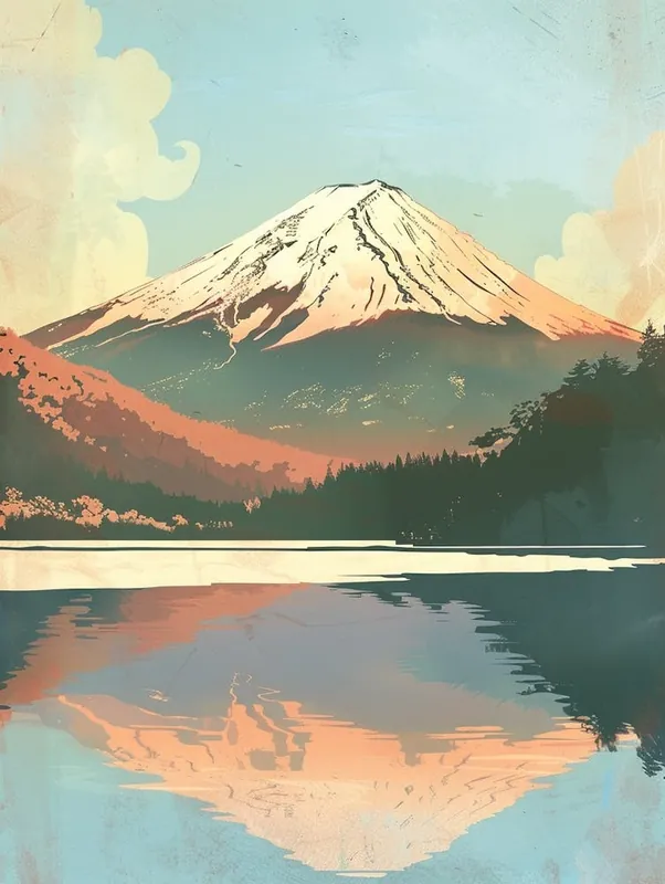 Worldwide Shipping Mount Fuji Japan 6 Retro Illustration
