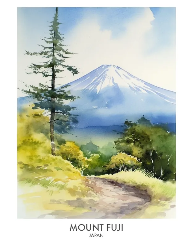 Place Order Mount Fuji 3 Watercolour Travel Poster