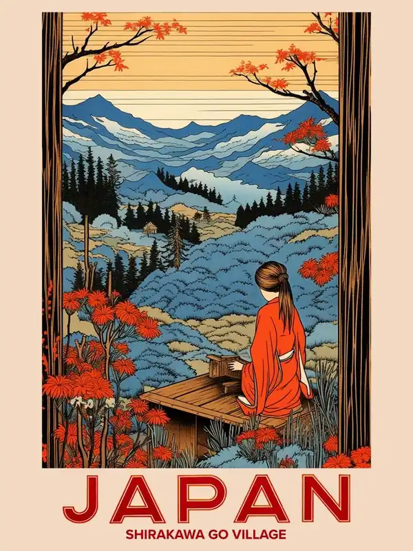 Direct From Factory Shirakawa Go Village, Visit Japan Vintage Travel Art 3
