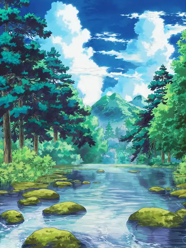Anime Canvas Art: Vibrant Lofi Nature Scene for Home Decor, Serene Forest & Mountain Scenery, Perfect for Anime Fans Hot Deal