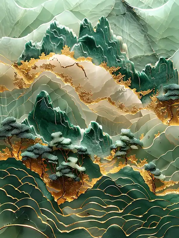 Gold Inlaid Jade Carving Landscape 1 Time-Limited