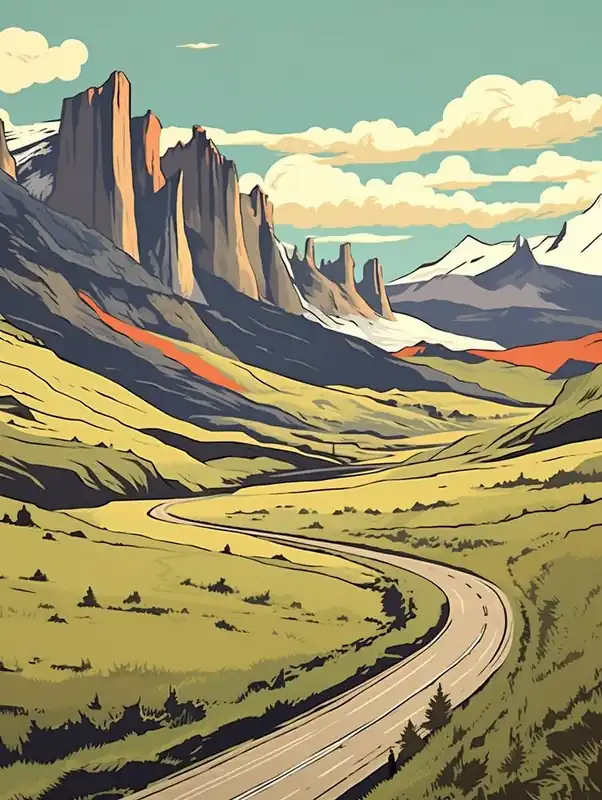 Torres Del Paine Circuit Chile 2 Vintage Travel Illustration New Release