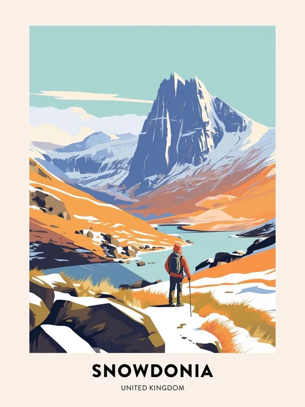 Professional Grade Vintage Winter Travel Poster Snowdonia National Park United Kingdom 4