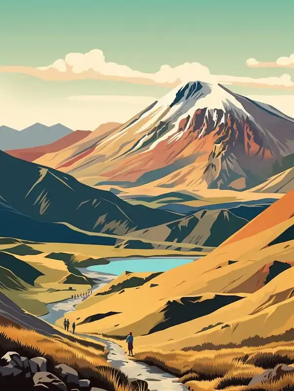 Fast Shipping Tongariro Alpine Crossing New Zealand 1 Vintage Travel Illustration