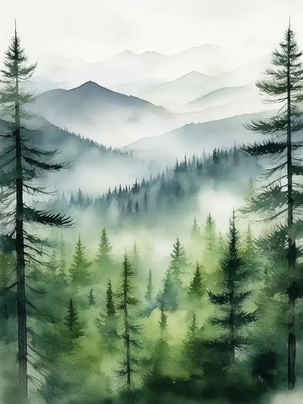 Affordable Appalachian Mountains Misty Pine Trees Art Painting, Vintage Landscape, Vintage Landscape, Country Field Wall Art, Botanical Art Poster, Appalachian Mountains Forest Prints Pine Trees.01 (43) 1