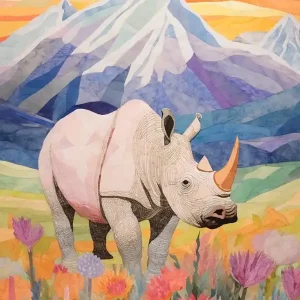 Wholesale Patchwork Floral Rhino With Mountain In The Background 6