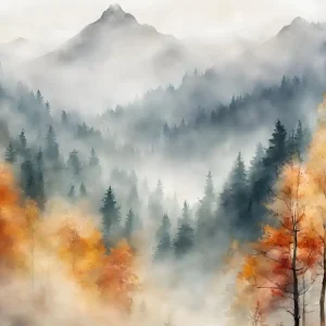 Worldwide Shipping Foggy Autumn Landscape Mountains