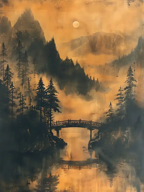 Antique Chinese Landscape Painting Art 5 Handmade