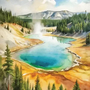 Yellowstone National Park Watercolor Painting Discount