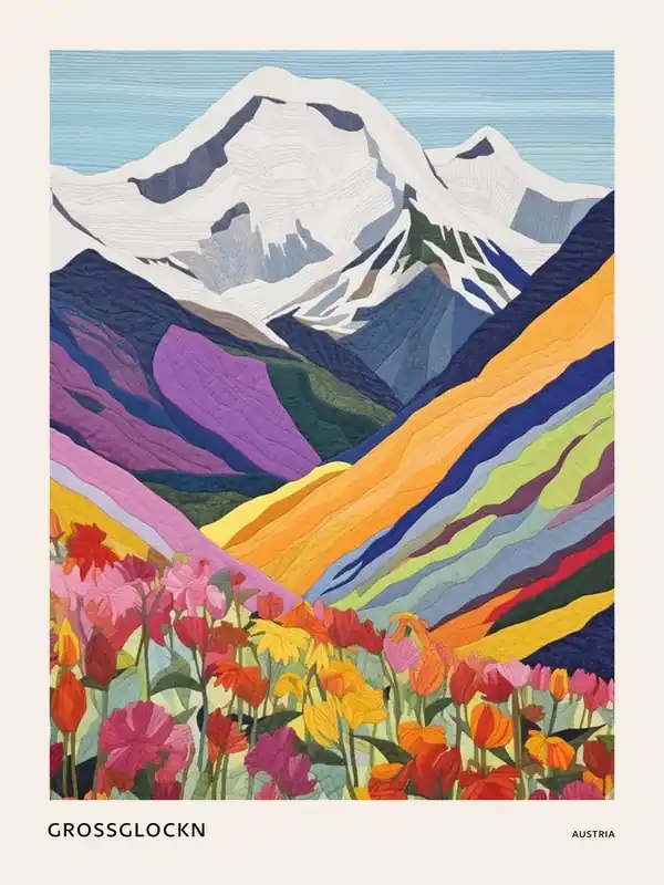 Grossglockn Austria 3 Colourful Mountain Illustration Poster Holiday Sale
