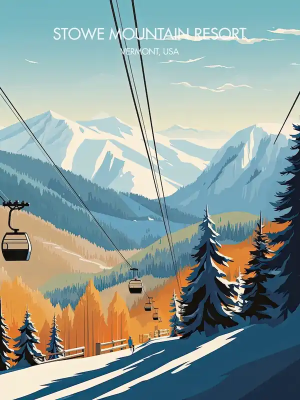 Poster Of Stowe Mountain ResortVermont, Usa, Ski Resort Illustration 1 Best Seller