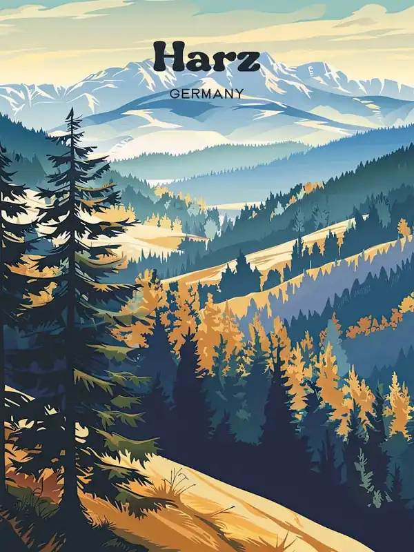 Instant Buy Harz Mountains Germany Alpine Art Illustration