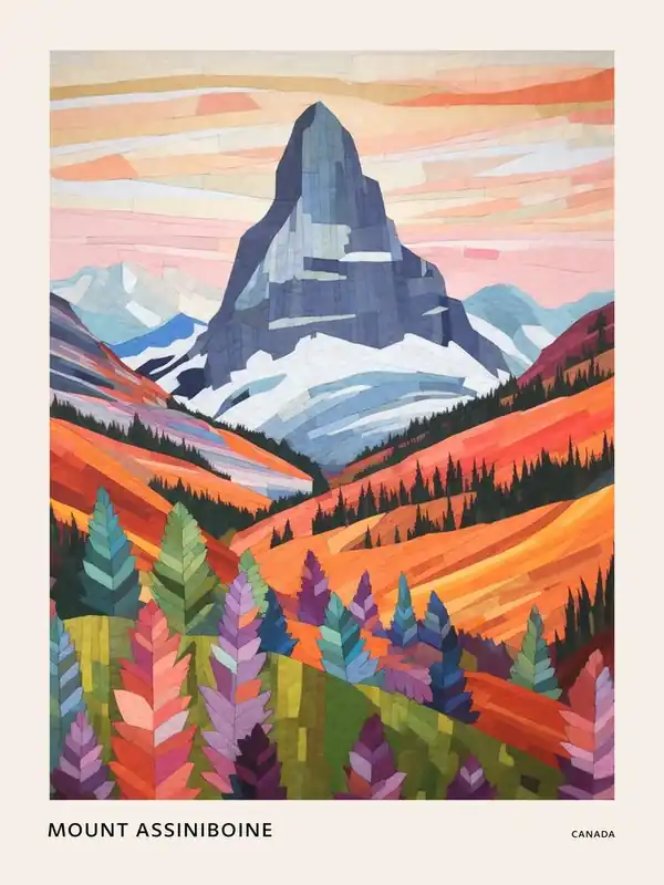 Mount Assiniboine Canada 2 Colourful Mountain Illustration Poster High Quality