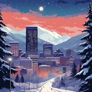 Winter Travel Night Illustration Denver Colorado 2 High Quality