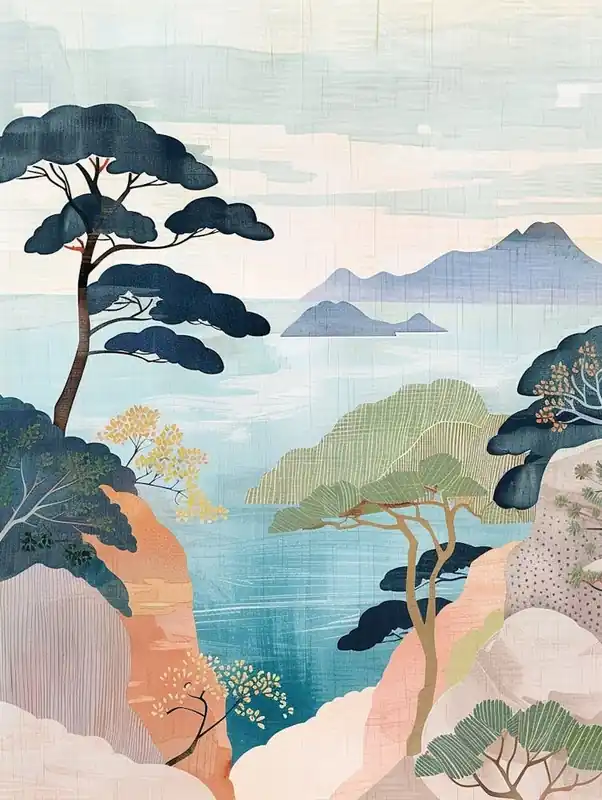 Izu Peninsula Japan 2 Retro Illustration Fast Shipping