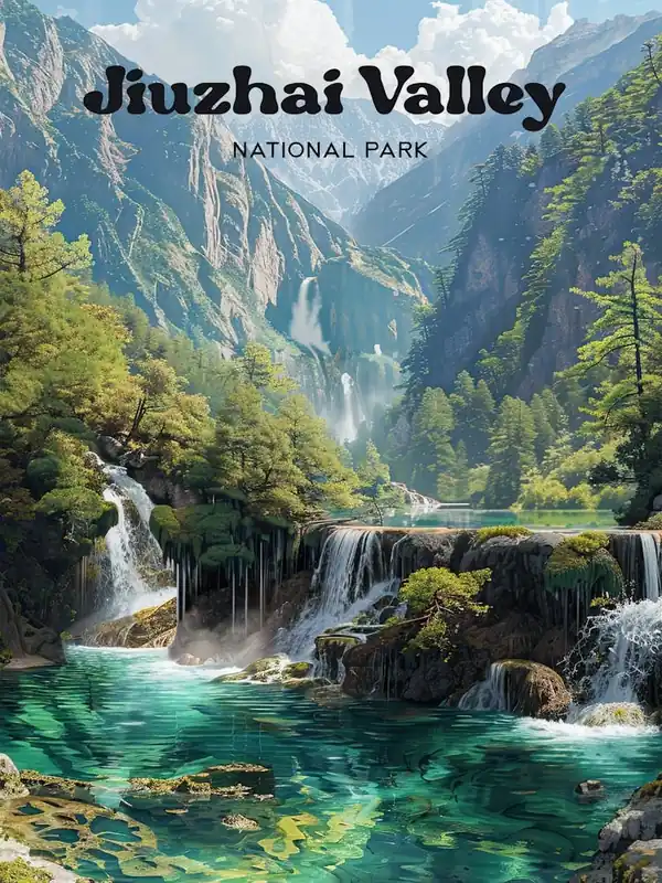 Jiuzhai Valley National Park China Art Illustration Direct From Manufacturer